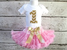 Girls 1st Birthday Outfit, Pink Gold Glitter, First Birthday Girl Tutu Outfit