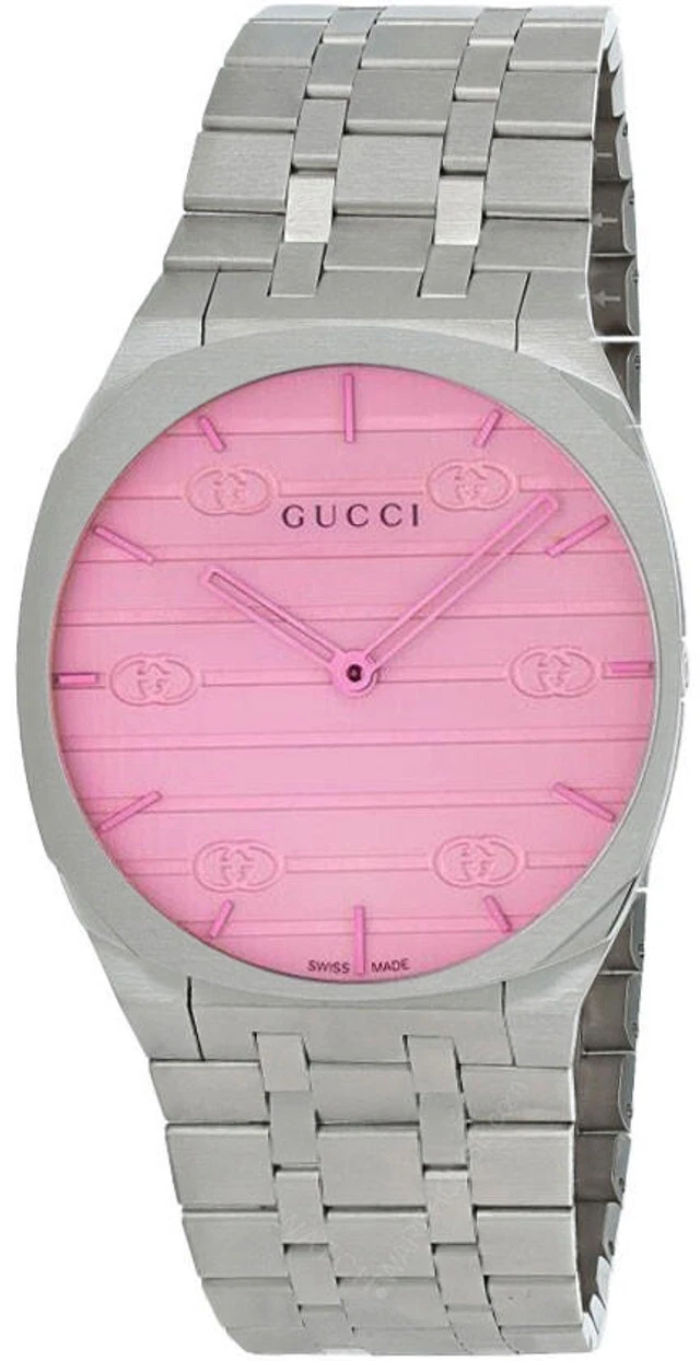 Orologio Donna GUCCI 25H Quarzo Rosa Quadrante Vetro Colorato 38MM SS YA163410