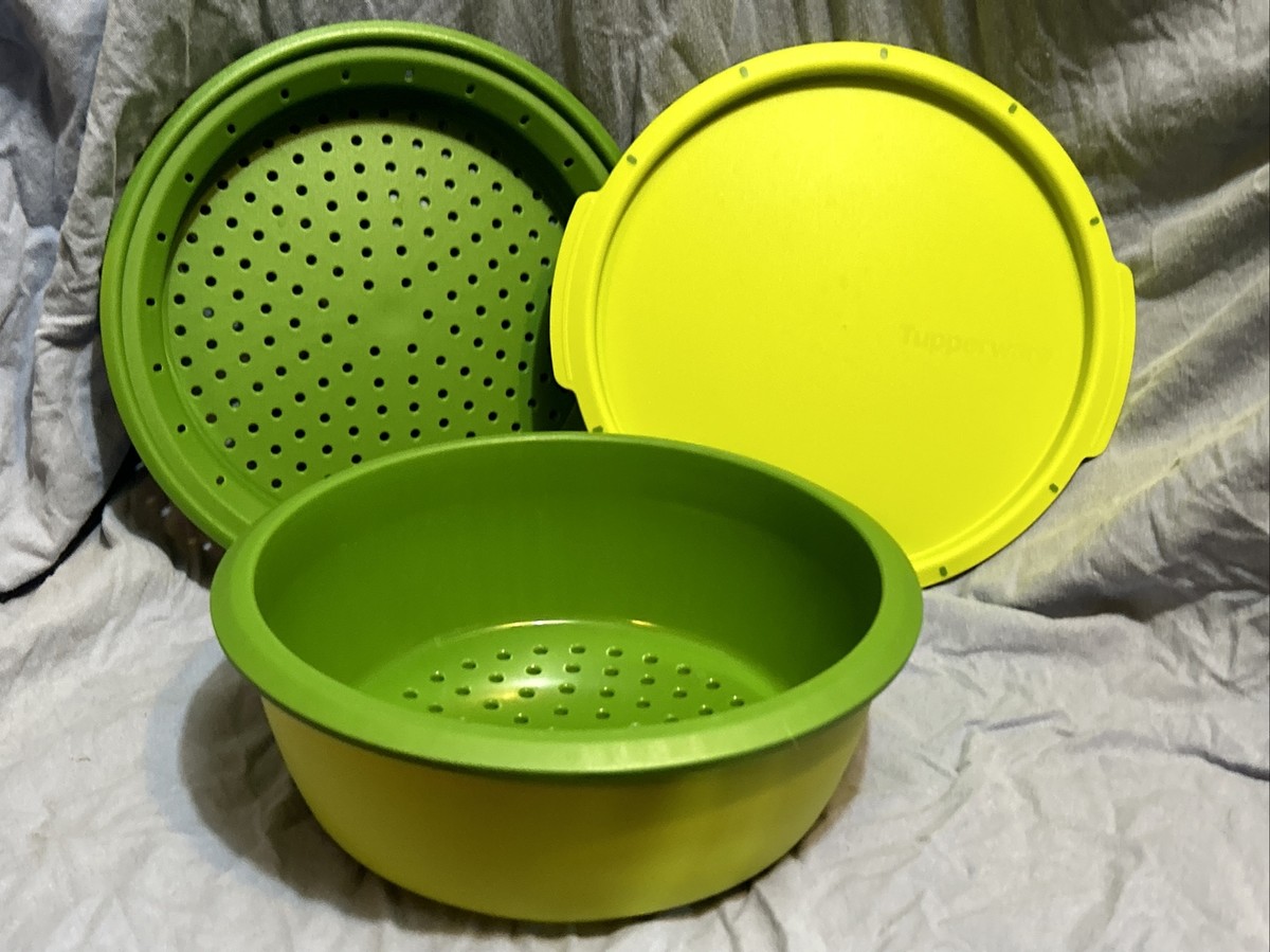 Tupperware 6508 Microwave Smart Steamer 3 Piece Stack Cooker Green