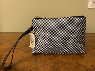 Talbots Leather Blue/White Pouch/Wristlet 9  x 6 