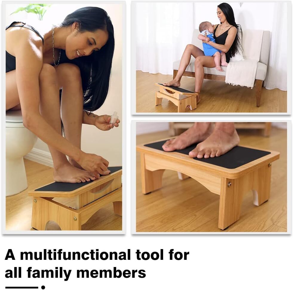 Adjustable foot rest, 3 levels of tilt adjustment, 7” step stool, non-slip