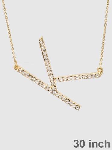 Initial Necklace Long Chain Rhinestone 