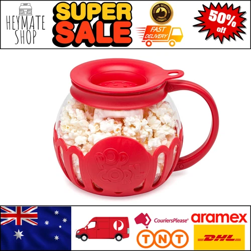 Ecolution Patented Micro-Pop Microwave Popcorn Popper Safe Glass 1.5-Quart Red