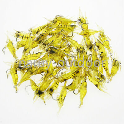 50pcs Shrimp Lures Soft Plastic Bait Simulation Luminous Prawn Saltwater Hooks