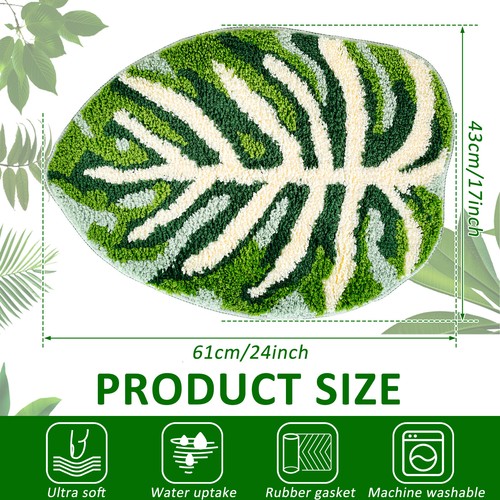 Green Leaf Mat Non Slip Palm Shaped Bathroom Mat Super Absorbent