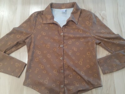 No Boundaries Tierra Brown L (11-13) Boho Daisy Button Up Long Sleeve Blouse New