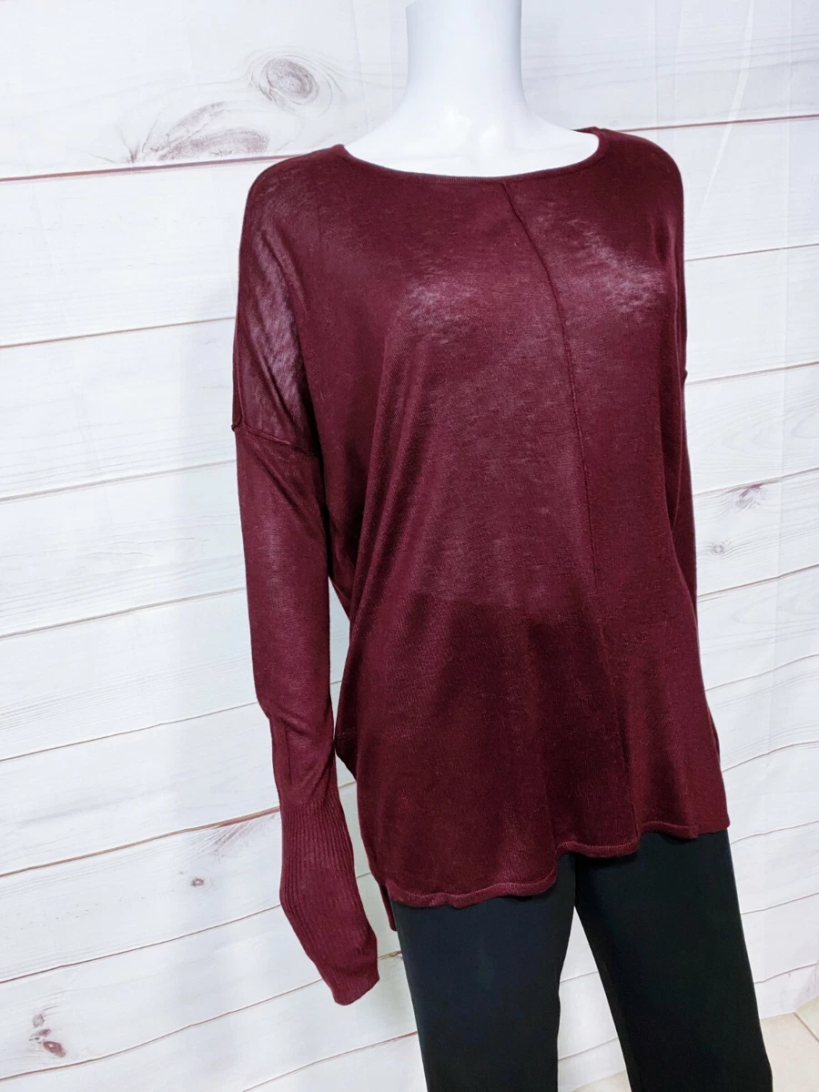 H M Womens Tunic Size S Burgundy Round Neck Long Sleeve Top eBay