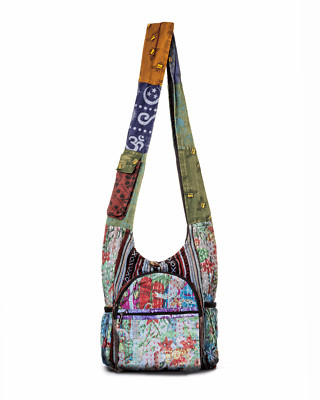 Kathmandu Collection Vintage Patchwork Hobo Bag, Handmade Cotton w Multi Pockets