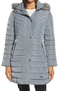 kenneth cole new york hooded puffer coat with faux fur trim