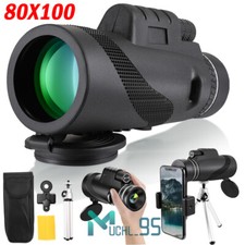 80X100 HD Monocular Telescope  Tripod  Clip for Hunting Wildlife Bird Watching