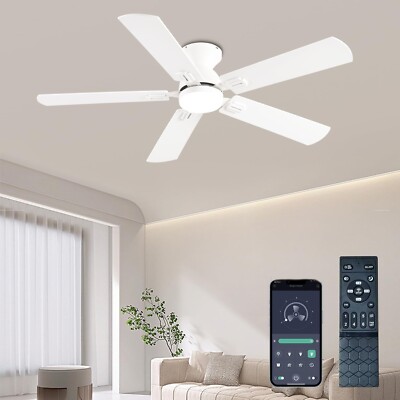52'' Low Profile Ceiling Fan with Lights, Remote/APP Control, Dimmable, White