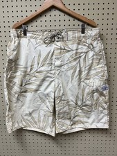 Mens XL Tan Palm Lined Swim Board Shorts Floral Trunks