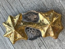 Vintage 70's Brutalist Artisan Handcrafted OOAK Brass Copper Silver Belt Buckle