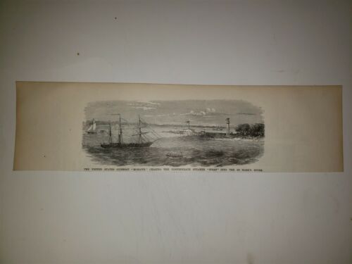USS Mohawk CSS Spray St. Mark's River 1896 Civil War Print