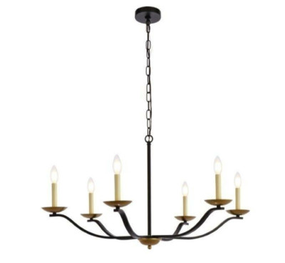 Black and Brass Rustic Iron Farmhouse Chandelier Foyer Dining Room Light Fixture