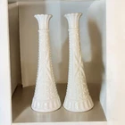 Set of 2 Vintage Anchor Hocking Milk Glass 9" Stars and Bars Flower Bud Vases