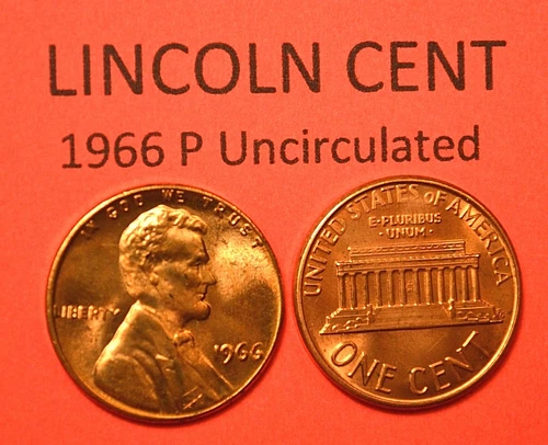 1966-P Lincoln   Cent  BU   Red  Nice  US  Coin