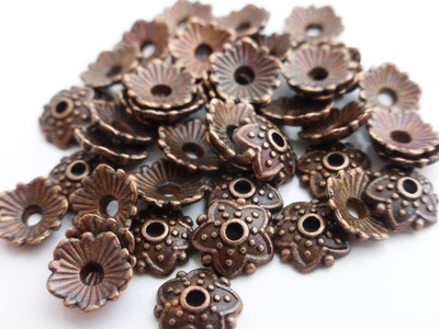 50 x Red Copper Tibetan Style Bead Caps End Beads 8mm LF/NF Findings  UK