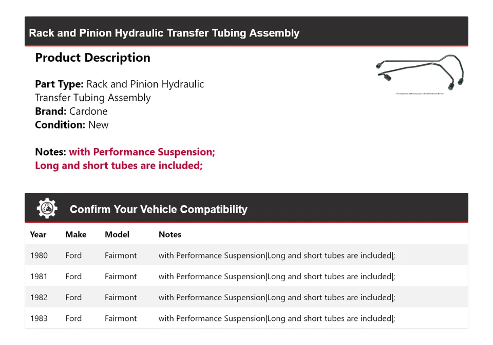 For 1980-1983 Ford Fairmont Rack and Pinion Hydraulic Transfer Tubing Assembly - Image 2 of 4