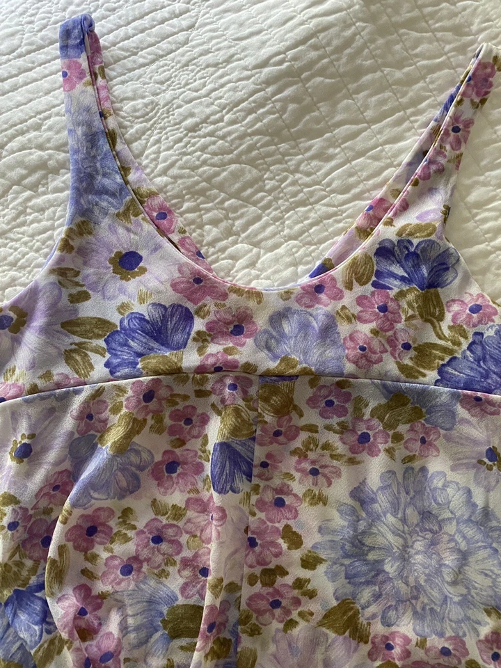 Винтажный красивый VanRaalte длинный цветочный ночная рубашка синий, розовый, лавандовый размер 32 - Изображение 3 из 4