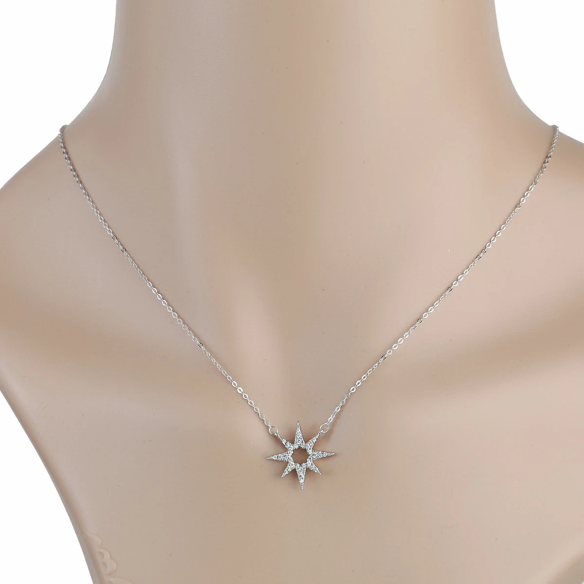 Timeless Silver Tone Starburst Pendant With Swarovski Style