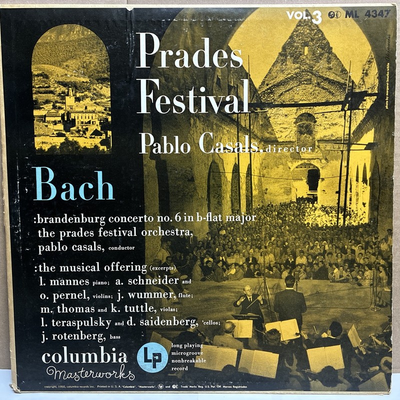 BACH Prades Festival Vol.3 Casals COLUMBIA ML 4347 Limited Edition Gold Label