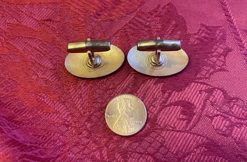 Vintage MCM Brown Enamel White Stripes On Copper Cufflinks - Picture 3 of 5