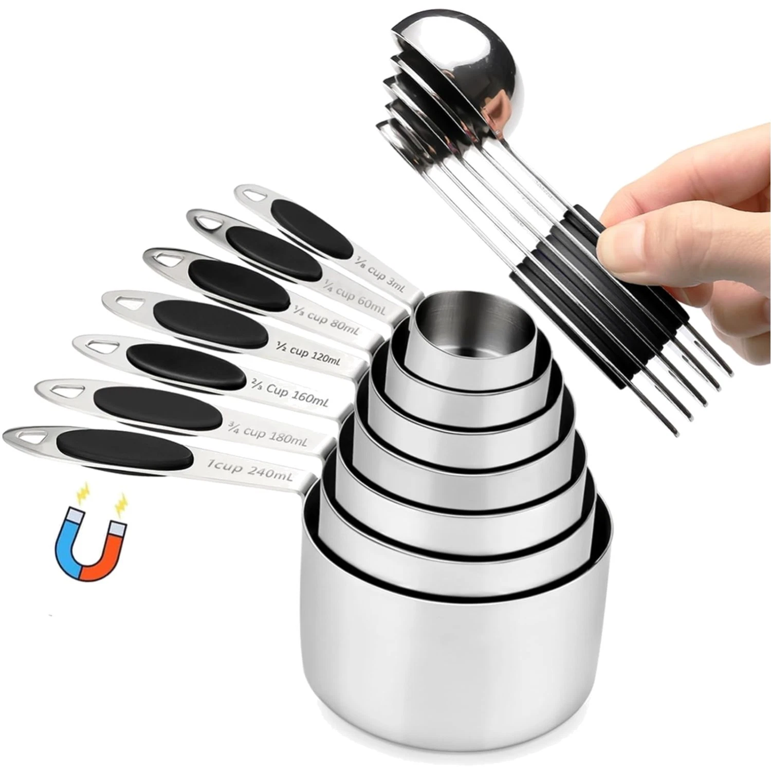 12 Piece Stainless Steel Measuring Cups and Spoons Set, Nesting Kitchen Gadge...
