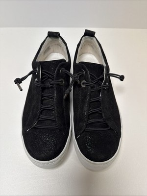 Paul Green Faye Black Suede Galaxy Glitter Low Top Platform Sneakers UK 3 US 5.5