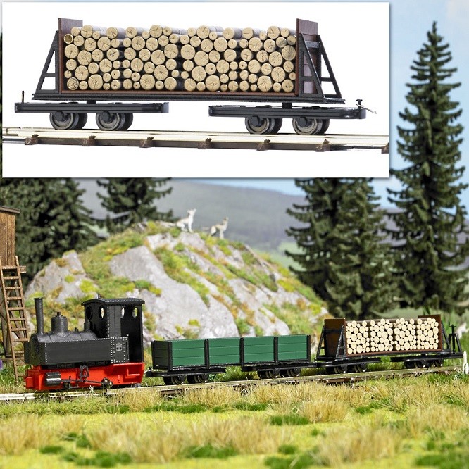 Busch 12247 - 1/87 / H0 Bogie End Wall Car With Wood Load - New