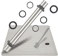 Edelstahl Teigroller Nudelholz Mit Verstellbaren Ringen & Silikon Backmatte