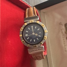 Catamaran Sport 6281 montre quartz date 50 m cadran bleu cuir marron boîte