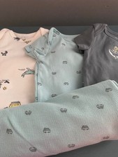 BABY BOYS CARTER  S 3M 6 PC Mixed Lot: 4 Bodysuits, Pants, Blanket BEACH THEME