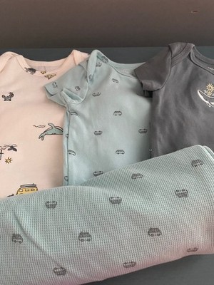 BABY BOYS CARTER S 3M  6 PC Mixed Lot: 4 Bodysuits, Pants, Blanket BEACH THEME