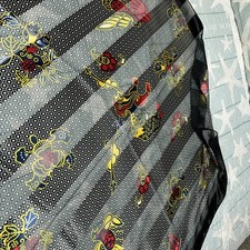 African print nylon scarf black white red yellows unusual birds, sheer nylon