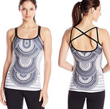 prAna Marley Tank Top Built In Shelf Bra Size S Gray White Athleisure Boho