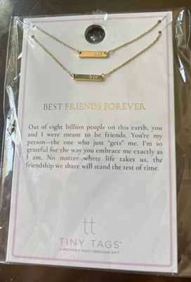 Tiny Tags 14K Gold Ion Plated BFF Bar Chain Necklace Set 2pc Free Ship Brand New
