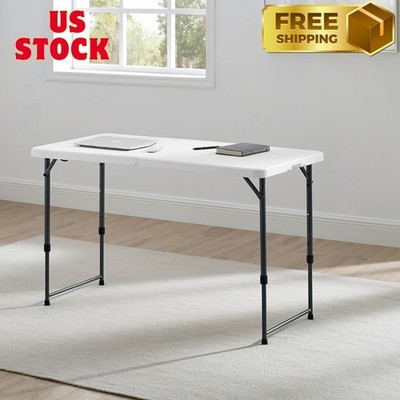4 Foot Adjustable Height Folding Plastic Table, White