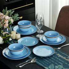 Durable 12PCS Blue Melamine Dinnerware Set for 4 - Unbreakable & Dishwasher Safe