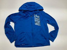 Nike Dri Fit Youth Full Zip Training Hooded Jacket Logo Spell out Blue Size L