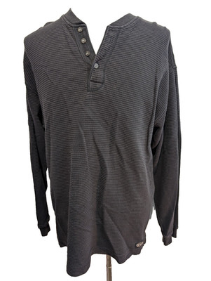 LEE Sweatshirt schwarz Vintage Knopfkragen geprägtes Netz Wabe Baumwolle Größe L