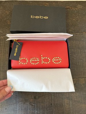Bebe Woman s Wallet Orange / Red and Gold Rhinestones With Box