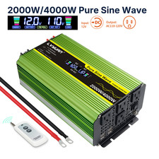 12V to 110V 2000W 4000W Pure Sine Wave Power Inverter Converter w/Remote Control