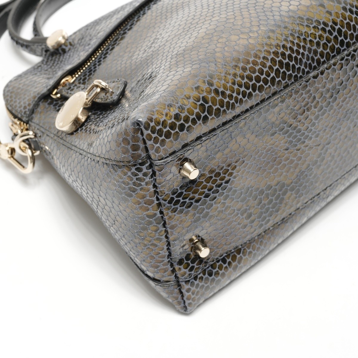 FURLA Handbag Python Embossed PIER M DOME 2way Kh… - image 5