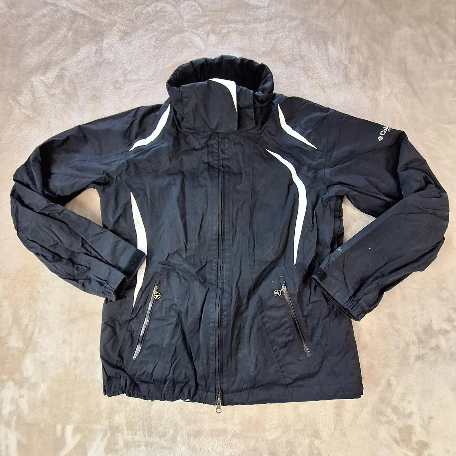Columbia Titanium Jacket Womens Large Black Hooded Omni-Tech Interchange Ski