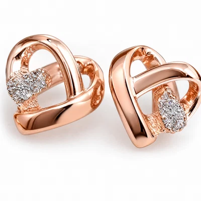 Ohrstecker Herz 18K vergoldet Damen Zirkonia Gold Silber Rosegold Geschenk 10mm - Bild 1 von 4