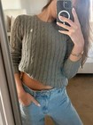  Women's Small /Polo Ralph Lauren Sweater Cable Knit Cotton Crew Neck GRAY
