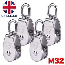 4X Heavy Duty Single Wheel Swivel Pulley Stainless Steel Block Lifting Rope 32mm