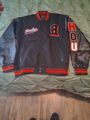 Classics Embroidered Varsity Jacket Black Red Snap Closure Pockets Men's