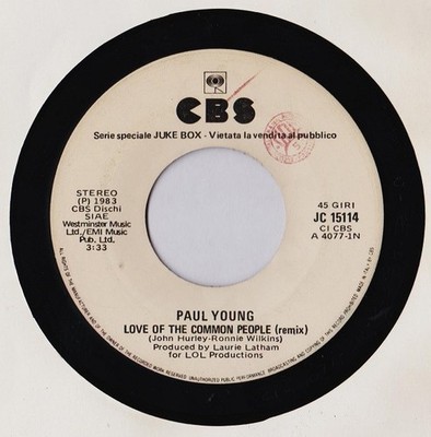 Paul Young / Luigi Sutera    Love Of The Common People  / I'm In Love Wit -7'' M